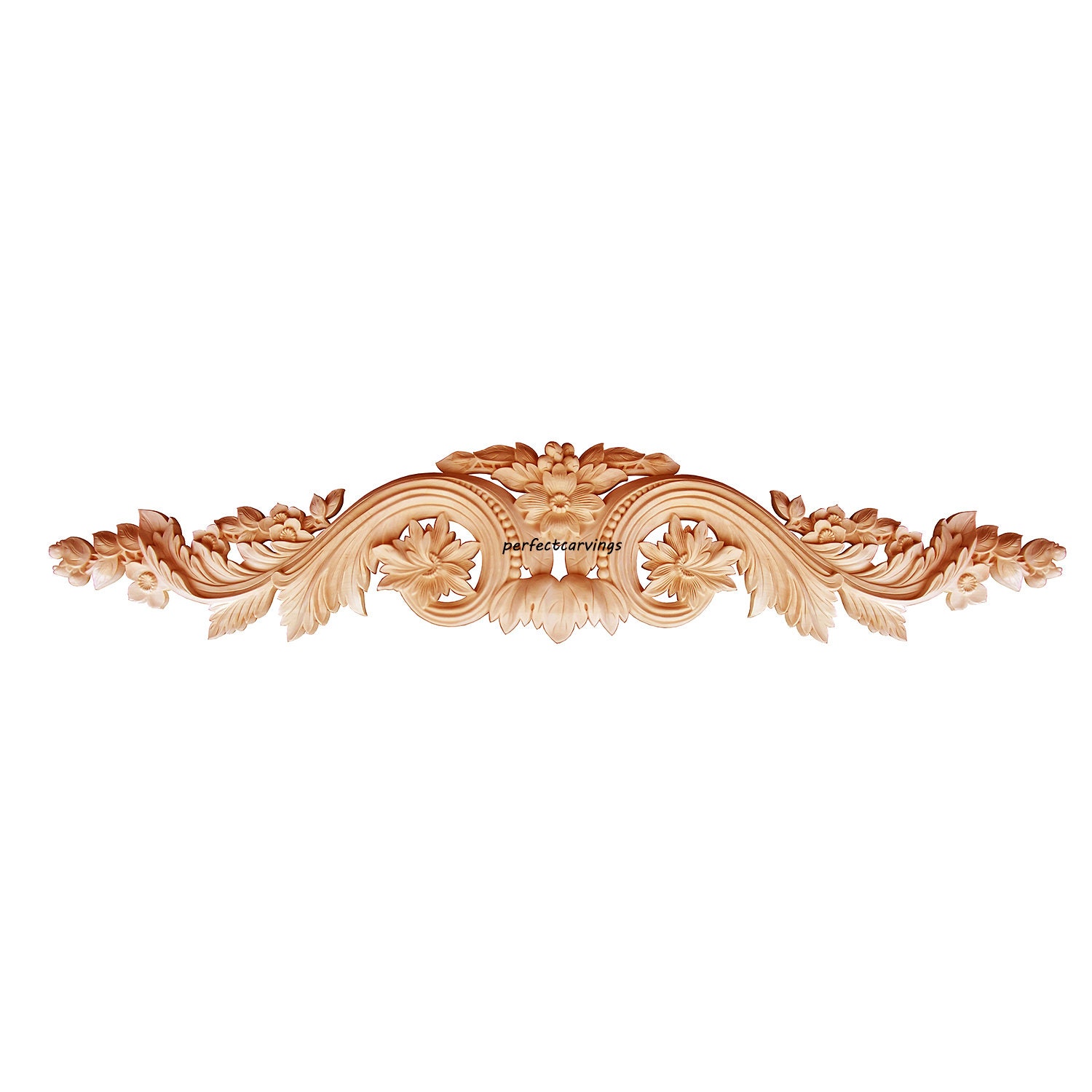 Floral Scroll with Pearl Carved Door Header Appliqué, Onlay for Ranghood and Mantel, Available from 16" to 36" Wide, Single, Unfinished