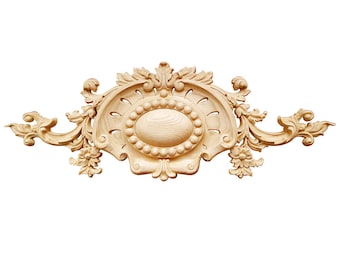 Pearl Floral Carved Wood Applique, Furniture Onlay,  Available in 13-3/4" & 19-1/4" Wide, Single