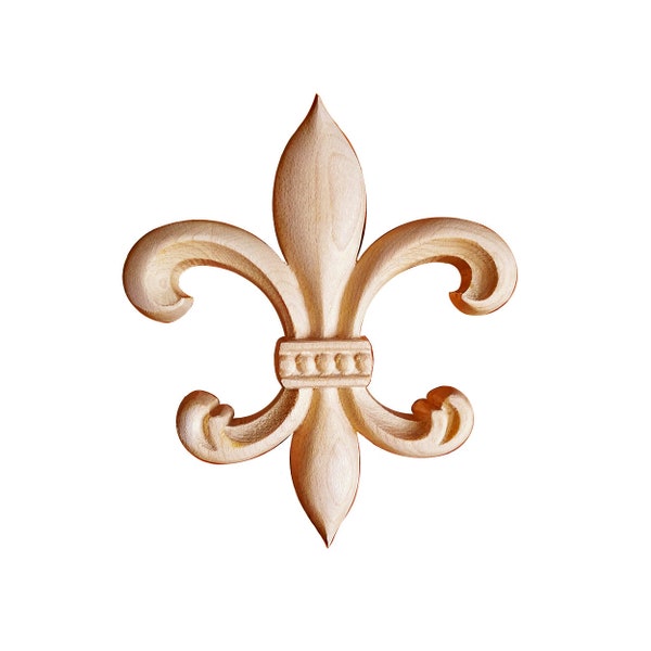 PAIR of Wooden Carved Fleur-de-lis Onlays, Furniture Appliques, Available in 3 Sizes