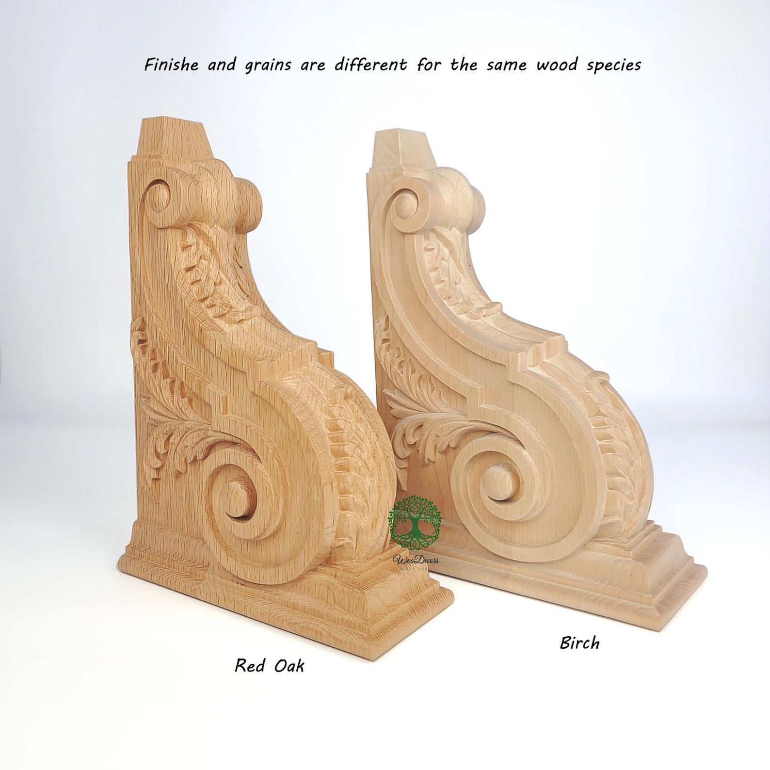 PAIR of Delicate Acanthus Carved Wood Corbels, Shelf Brackets