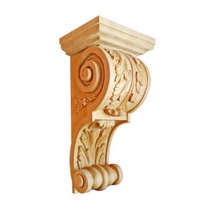 PAIR of Vintage Style Leaf Scroll Carved Wood Corbels,  Bookends, Wall Brackets, Available in 10&quot; & 13&quot; High
