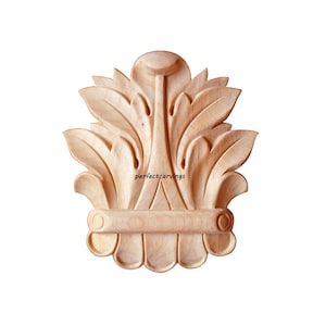 PAIR of Wood Carved 4&quot;Wx4-1/2&quot;H Leaf Appliques