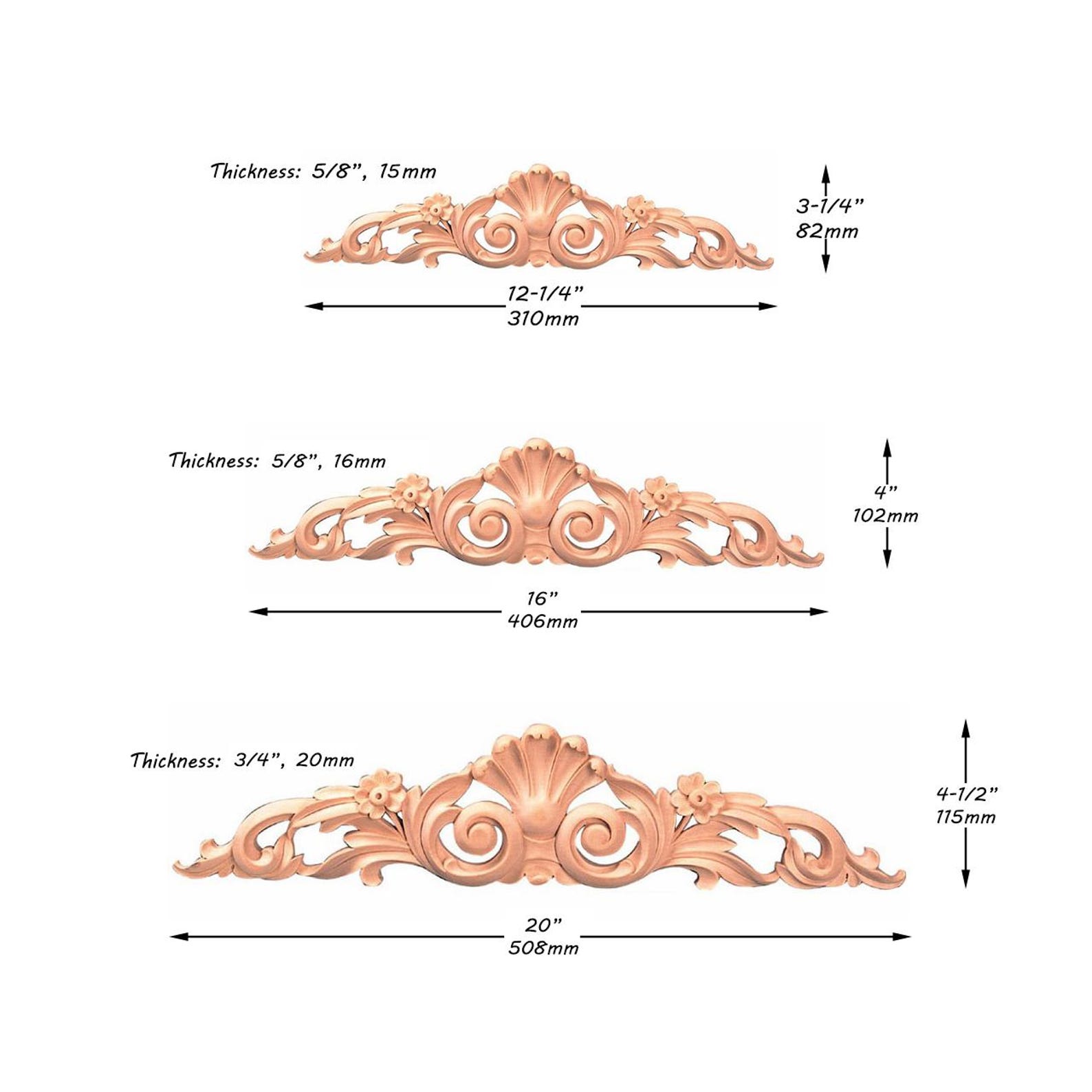 Shell Acanthus Scroll Carved Wood Applique Furniture Onlay Available Shell Acanthus Scroll Carved Wood Applique Furniture Onlay Available