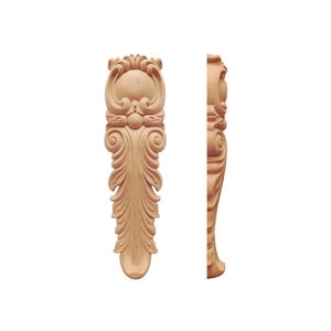 PAIR of Delicate Pearl Leaf Carved Wood Drop Applique Onlays, Furniture Appliques, Available in 2 Sizes, Unfinished