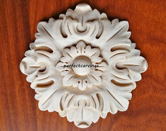 Pair of   Leaf Badge Shape Carved Furniture  Rosette Onlay