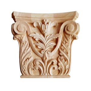 2PCS  Vigorous Leaf Scroll Carved Capital for Pilaster Columns