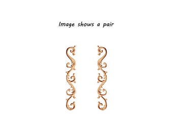 Pair Scrolled Leaf Wave Carved 12-1/4"W Applique Onlay