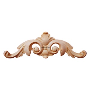 Beautiful Leaf Scroll Carved Applique Onlay,  Available in 7-7/8&quot; & 11-13/16&quot; Wide