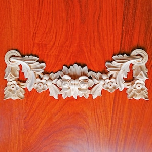 2PCS  Victorian Floral Leaf Carved 13-3/4&quot;W Wood Swag Onlay