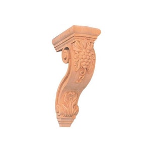 PAIR of Vivid Grape Carved Hollow Back Wood Bar Corbels, Shelf Brackets, 4-3/8"Wx8"Dx13-1/4"H