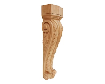 Par de elegantes ménsulas curvas talladas en forma de hoja, ménsulas para pilastras, ménsulas para marcos de puertas, disponibles en 14-1/8", 17" y 21-3/4" de altura.