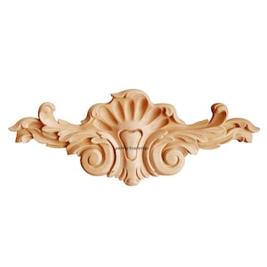 Shell Dimond Scroll Carved Wood Applique, Furniture Onlay, 15-1/8&quot;Wx5-5/8&quot;H