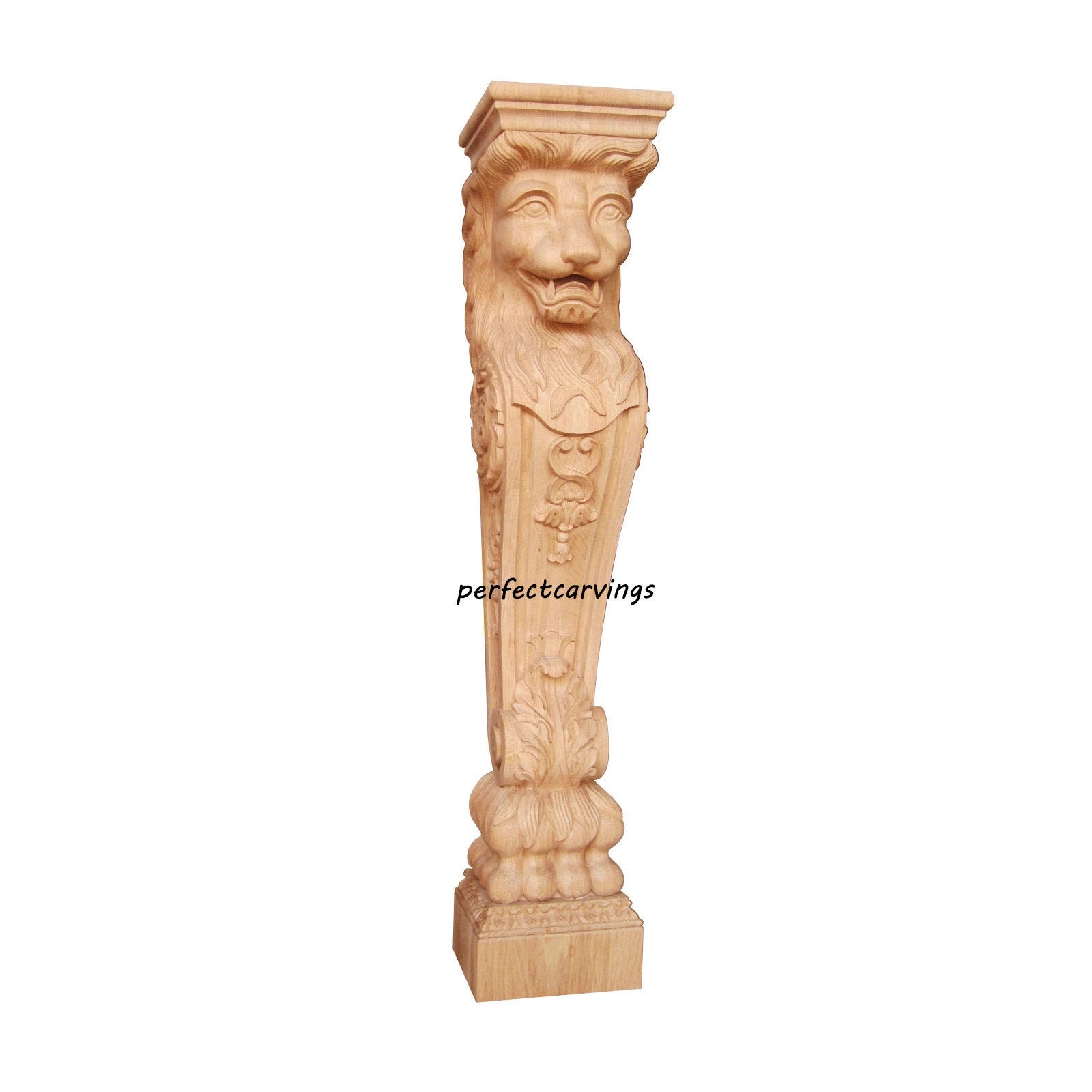 Lion Posts Metal PAIR of Majestic Leaf Carved Lion Posts, Available in 36