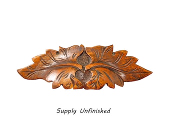 PAIR of Wood Vintage Country Leaf Carved Drawer Pulls, Door Knobs for Furniture, 6-1/2"Wx2-1/4"H, Unfinished
