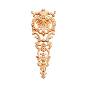 PAIR of Floral Shell Scroll Carved Wood Drop Onlays, Furniture Appliques, Available in 3 Sizes, Unfinished