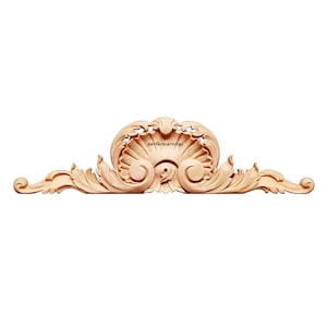Large Shell Scroll Carved Wood Applique, 19-1/4&quot;Wx5&quot;H