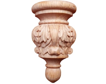 Small Leaf Carved Drop Finial, Furniture Onlay, Available in 1-1/2", 2" & 2-1/2" Base