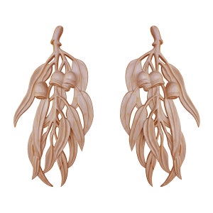 Pair of Carved Appliques Eucalyptus Leaves Branches 3-1/8&quot;Wx7-1/8&quot;H Wood Applique