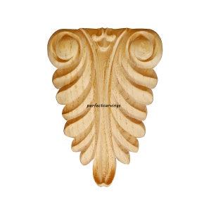 PAIR of Elegant Curved Leaf Appliques, Furniture Onlays, Pilaster Overlays, 3-1/4&quot;Wx4-5/8&quot;H