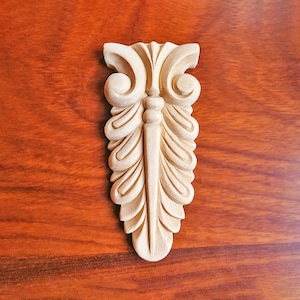 2PCS  Small Scroll and Leaf Carved 3-5/8&quot;H Applique Onlay
