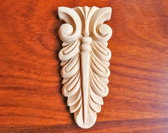 2PCS  Small Scroll and Leaf Carved 3-5/8"H Applique Onlay