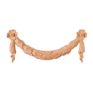 Elegant Wood Carved Ribbon Swag Furniture Appliques,  10-1/2&quot;Wx4-1/2&quot;H, Single
