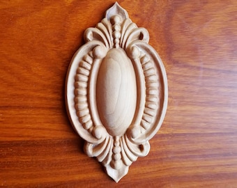 Paar Perle mit Perlen geschnitzte Oval Rosette Applikationen Onlays, 3-5 / 8 "Wx6-1 / 4"H, unvollendet