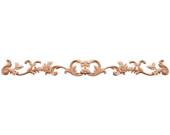 Vivid Carved Floral Vine Wood Applique for Mantel, Door Surround,  Furniture Onaly, Supplied in 3 Parts, Available in 33-1/2&quot; & 42-1/4&quot; Wide