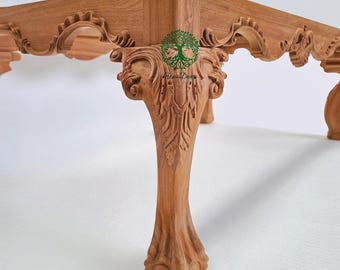 PAIR of  Wood Carved Delicate Scroll Leaf Claw Ball Legs for Furniture, Heavy-duty Legs, Available in 12-1/2" & 14-1/2" High