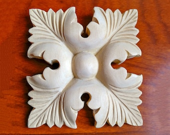 PAAR zarte Akanthus geschnitzte quadratische Rosette Onlay, von 2 -3 / 8 "bis 4" Quadrat