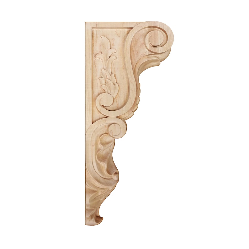Rectangular Corbel PAIR of Tongue Leaf Carved Wood Corbels, Available From 9