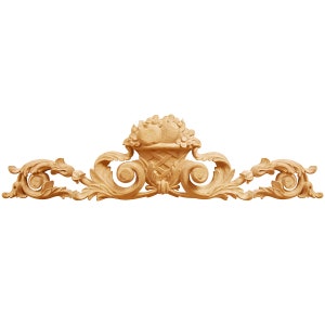 Floral Fruit Basket with Scroll Vine Carved Wood Applique, Available in 14&quot; & 22&quot; Wide