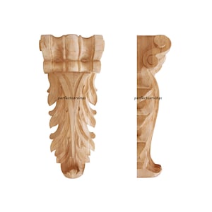 PAIR of Scroll Leaf Carved 10&quot; & 12&quot; H Connection Wood Corbels, Transition Corbel, Plinth Corbel, Pilaster Corbels
