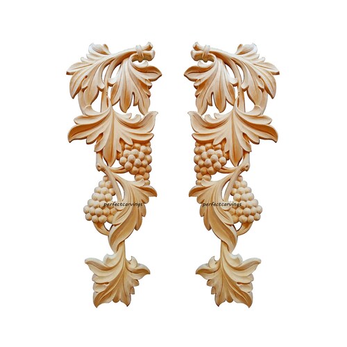 SUNHAWK 2PCS Wood Carved Plinth Ge Leaf Carved 7"H Plinth Block Onlay