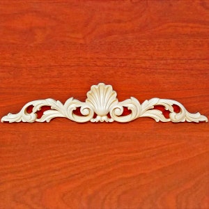Elegant Acanthus Shell Carved 16&quot; & 22-1/4&quot;W Wood Applique, Furniture Onlay