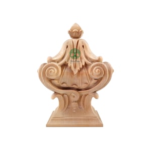 Acanthus Shell Scroll Carved Wood Finial for Stair Post & Bed Post, Square Bottom Finial, Single, Available in 3 Sizes