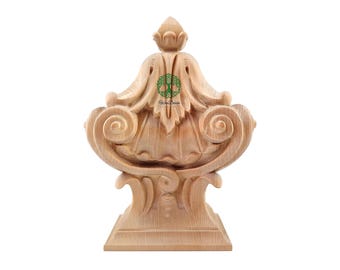 Acanthus Shell Scroll Carved Wood Finial for Stair Post & Bed Post, Square Bottom Finial, Single, Available in 3 Sizes