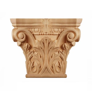 PAIR of Large Wood Carved Roman Capitals, for 6-1/4&quot;Wx2&quot;D Pilaster Column, Available in 3 Pattern, Unfinished, Hollow Back