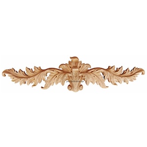 Eagle Shape Leaf Carved Wood Cabinet Onlay, Furniture Applique, Available in 12&quot;, 16&quot; and 22-1/8&quot; Wide, Single, Unfinished