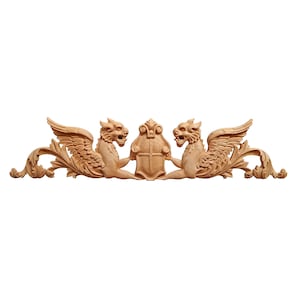 Shield Wyvern Carved Wood Appliqué, from 12" to 38" Wide, Initial Carving Service Available