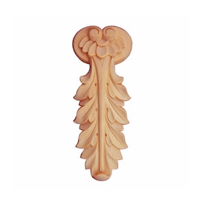 PAIR of Small Acanthus Leaf Carved Wood Drop Onlays, Furniture Appliques, 1-3/4&quot;Wx5-1/2&quot;H