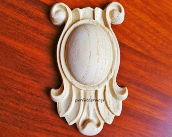 PAIR of Decorative Gem Carved Decorative Appliques, Furniture Onlays, 1-7/8"Wx3-3/8"H, Unfinished