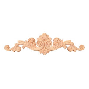 Leaf Scroll With Beads Carved Wood Applique,  14-3/8&quot;Wx4&quot;H