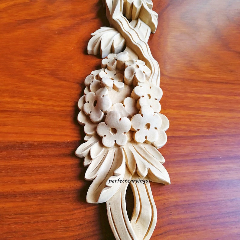 PAIR of Superb Ribbon & Floral Carved Wood Appliques, Furniture Onlays ...