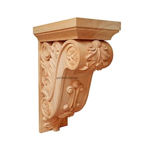 PAIR of Scrolled Leaf Carved Look-through Wood Corbels, 4-1/4&quot;Wx6-3/4&quot;Dx10-1/4&quot;H