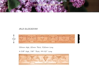 4PCS  Wood Carved Leaf Mouldings, Furniture Trims, 4-7/8"High, Unfinished