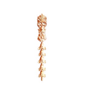 PAIR of Bell Flower with Acanthus Carved Vertical Wood Appliques, Furniture Onlays, 3&quot;Wx20&quot;H