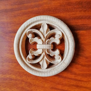 Pair of  Wooden Carved Fleur-de-lis Look-through Rosette Onlay, From 2-3/4&quot; Dia to 5&quot; Dia