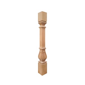 PAIR of CLM-29 Leaf Flute Carved Island Posts, Square Columns, Island Legs, Available in 3-1/2&quot;, 4&quot; & 5&quot;, Unfinished