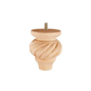 PAIR of  Wood Carved Rope Bun Foot for Cabinet Chest Foot and Sofa, Replacement Legs, 5/16&quot; Threaded Bolt